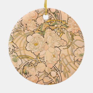 Alfonse Mucha Art Nouveau Pioenrozen Keramisch Ornament