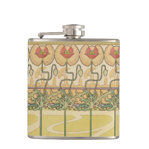 Alfonse Mucha Klaprozen Art Nouveau Bloem Behangse Heupfles