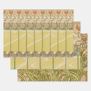 Alfonse Mucha Klaprozen Art Nouveau Bloem Behangse Inpakpapier Vel