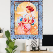 Alfonse Mucha Lady avec fleurs Poster (Bureau à domicile)