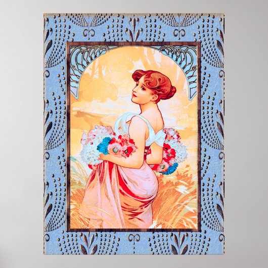 Alfonse Mucha Lady avec fleurs Poster (Devant)