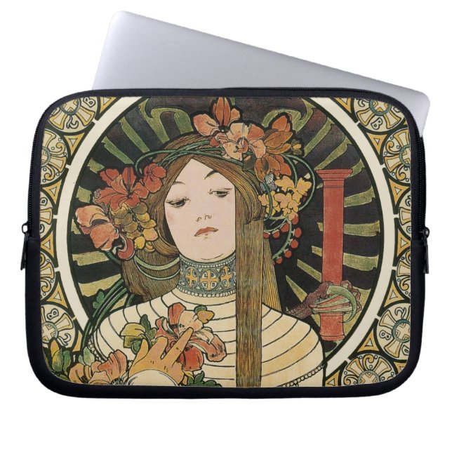 Alfonse Mucha Trappistine Nouveau Vintage Poster Laptop Sleeve (Voorkant)