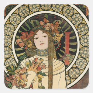 Alfonse Mucha Trappistine Nouveau Vintage Poster Vierkante Sticker