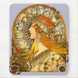 Alfonse Mucha Zodiac Art Nouveau Vrouw Muismat
