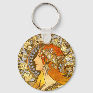 Alfonse Mucha Zodiac Art Nouveau Vrouw Sleutelhanger