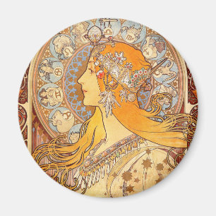 Alfonse Mucha Zodiac Art Nouveau Woman Magneet
