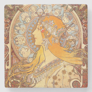 Alfonse Mucha Zodiac Art Nouveau Woman Stenen Onderzetter
