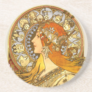 Alfonse Mucha Zodiac Art Nouveau Woman Zandsteen Onderzetter