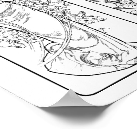 Alfonso Mucha - Vier Seizoenen - zwart-witpoten Poster (Hoek)