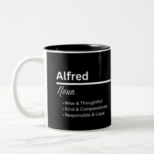 Alfred Boy Name Definition Personalized Mug Tweekleurige Koffiemok (Links)