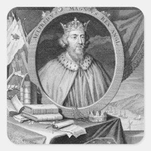 Alfred de Grote (849-99) Koning van Wessex, gegrav Vierkante Sticker