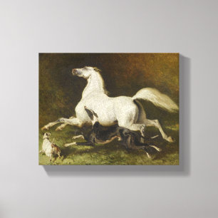 Alfred Dedreux over galopperend paard en hond Canvas Afdruk