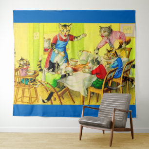 Alfred Mainzer cats Dinner Disaster print Wandkleed