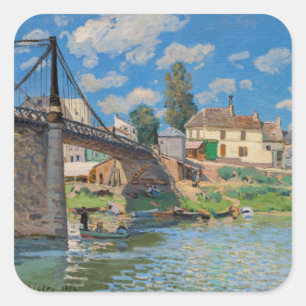 Alfred Sisley - Brug bij Villeneuve-la-Garenne Vierkante Sticker