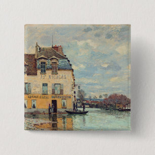 Alfred Sisley - Overstroming in Port-Marly 1872 Vierkante Button 5,1 Cm