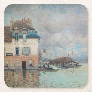 Alfred Sisley - Overstroming in Port-Marly 1876 Vierkante Kartonnen Onderzetter