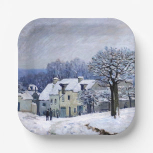 Alfred Sisley - Place Chenil in Marly, Snow Effect Papieren Bordje