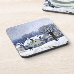 Alfred Sisley Place du Chenil in Marly, sneeuw Bier Onderzetter