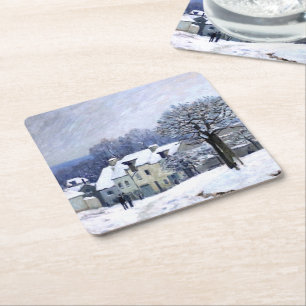 Alfred Sisley Place du Chenil in Marly, sneeuw Vierkante Kartonnen Onderzetter
