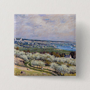 Alfred Sisley - Terrace in Saint-Germain, lente Vierkante Button 5,1 Cm