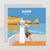 Algarve plage fille Voyage vintage carte (Devant / Derrière)