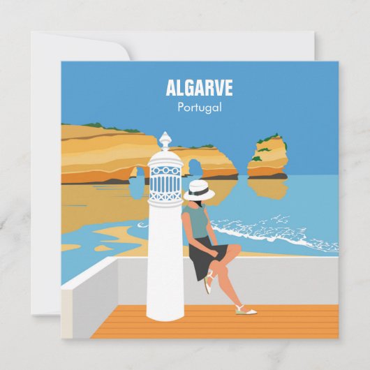 Algarve plage fille Voyage vintage carte (Devant)