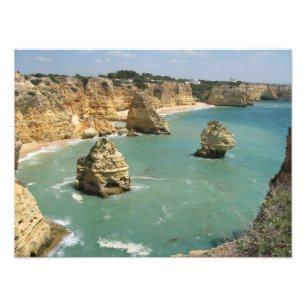 Algarve, Portugal, het strand van Benagil en rotse Foto Afdruk