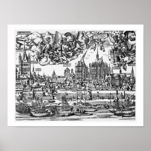 Algemeen Uitzicht Keulen, 1531 (graving) (b/w pho Poster (Voorkant)