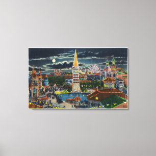 Algemeen Uitzicht van het Luna Park bij nacht Canvas Afdruk