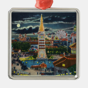 Algemeen Uitzicht van het Luna Park bij nacht Metalen Ornament