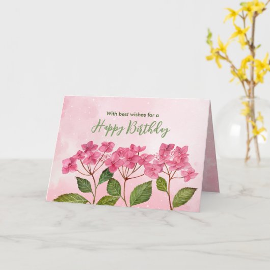 Algemeen Verjaardagswensen Roze Hydrangea Waterver Kaart (Gele Bloem)