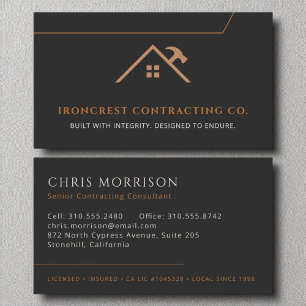 Algemene aannemer bouw zwart koper visitekaartje