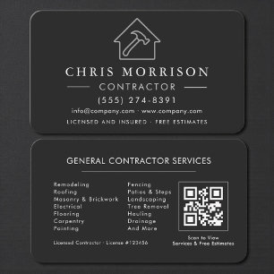 Algemene Bouw Zwart Zilver QR-code Visitekaartje