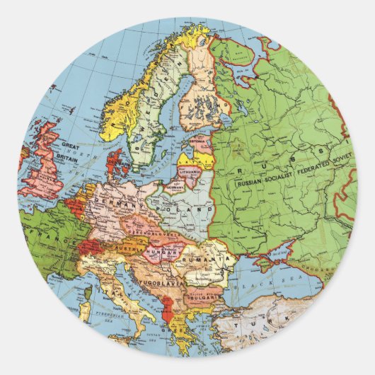 Algemene kaart van de  Europa 20e eeuw Ronde Sticker (Voorkant)