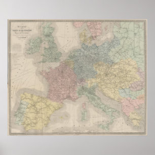 Algemene kaart van de Europese Spoorwegen Poster