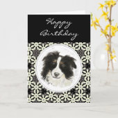 Algemene Verjaardag Border Collie Pet Dog Kaart (Gele Bloem)