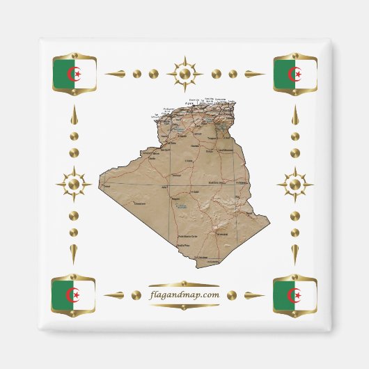 Algeria Map + Flags Magnet Magneet (Voorkant)