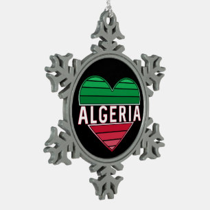 Algerijns hart, ik hou van Algerije Tin Sneeuwvlok Ornament