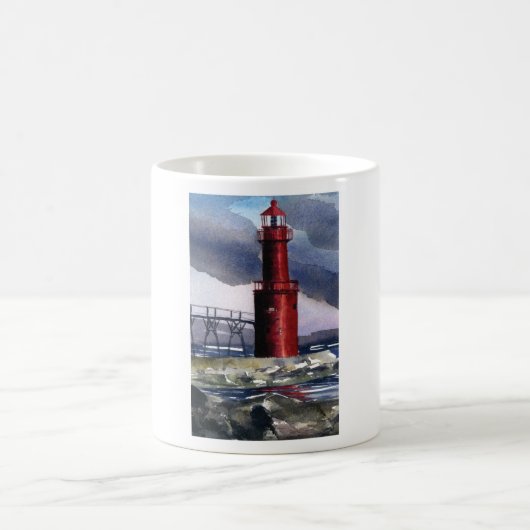 Algoma Wisconsin Red Lighthouse Coffee Mok (Center)
