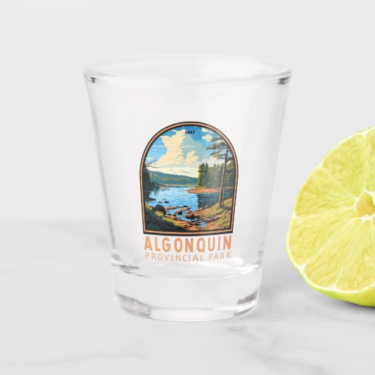 Algonquin Provincial Park Reizen Art Badge Shot Glas (Voorkant)