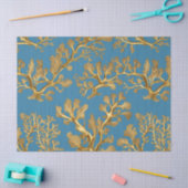 Algues dorées sur papier de soie bleu aqua (Artisanat)