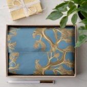 Algues dorées sur papier de soie bleu aqua (Cadeau)
