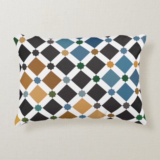 Alhambra Geometric Pillow – Brushed Polyester Tile Accent Kussen (Voorkant)