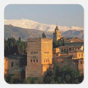 Alhambra; Granada; Andalusië, Spanje, Sierra Vierkante Sticker