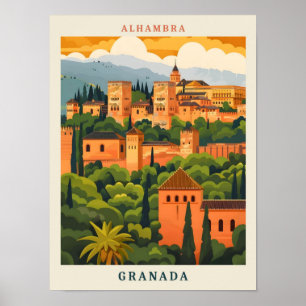 Alhambra Granada Spanje Elegante Vintage Reizen Poster