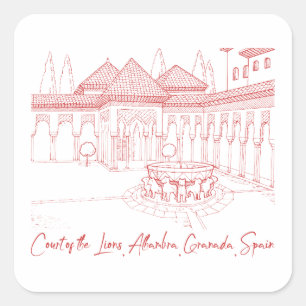 Alhambra Hof van de Leeuwen 2 Vierkante Sticker