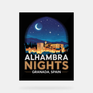 Alhambra Nachten- Granada Spanje Reis Kunst Acryl Bord
