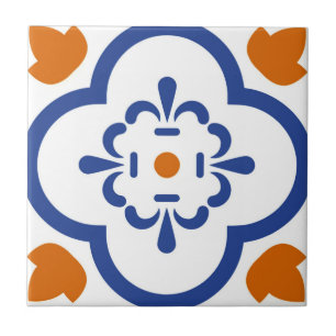 Alhambrategels oranje blauwe bloemen tegeltje