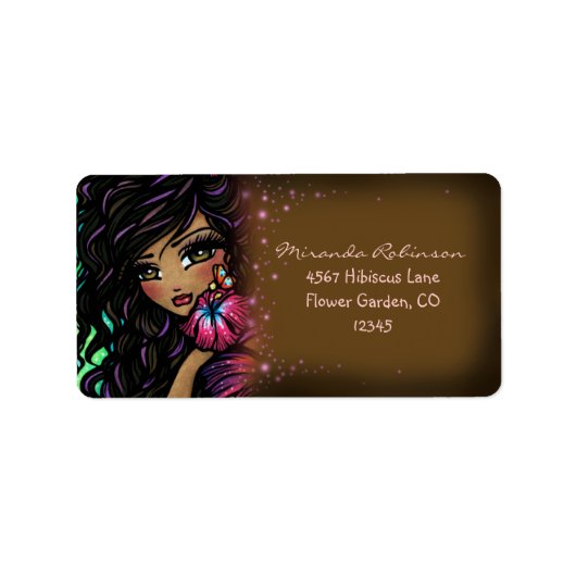 Aliah Hibiscus Zeemeermin Fairy Fantasy Kunst Etiket (Voorkant)