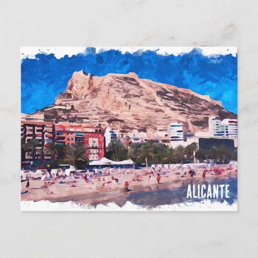 Alicante Spanje Strand Uitzicht Reizen Briefkaart (Voorkant)